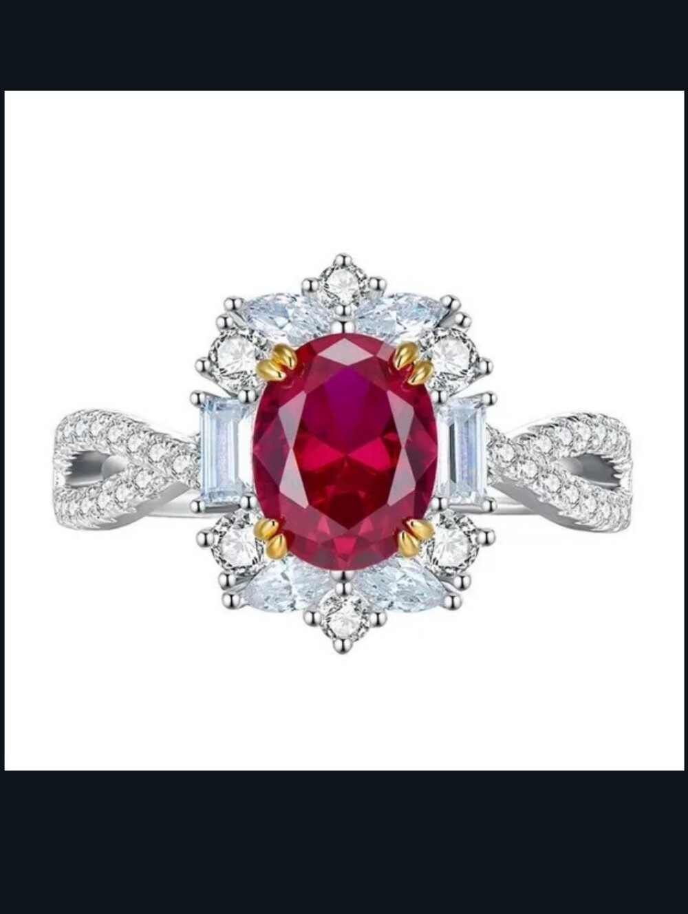 New 2ct Crimson Ruby And Diamond Twist Band Ring